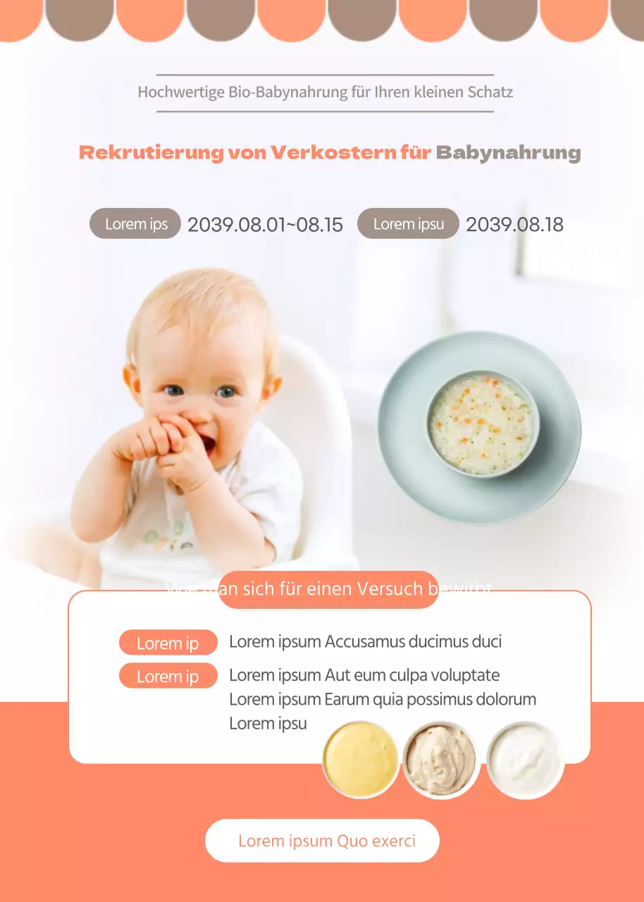 Rosa Premium-Babynahrung Experimentatoren gesucht Französische Bio-Babynahrung Wie man sich bewirbt Event Pop-Up