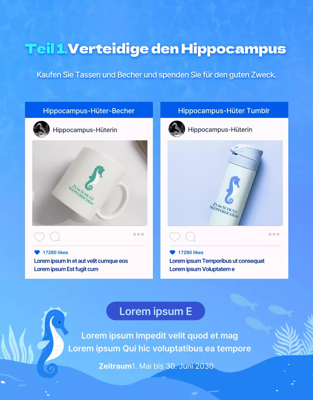 Seepferdchen, das bedrohte Meerestier im blauen, kühlen WasserDetails zur Finanzierung des Seepferdchenschutzes