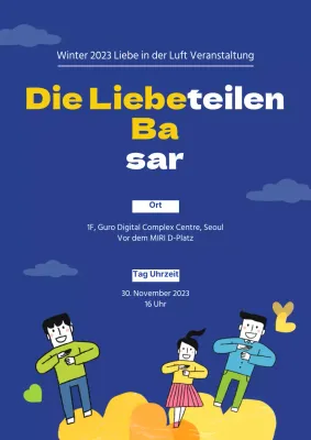 Ein süßes Plakat für einen Wohltätigkeits-Backwarenverkauf in Blau.