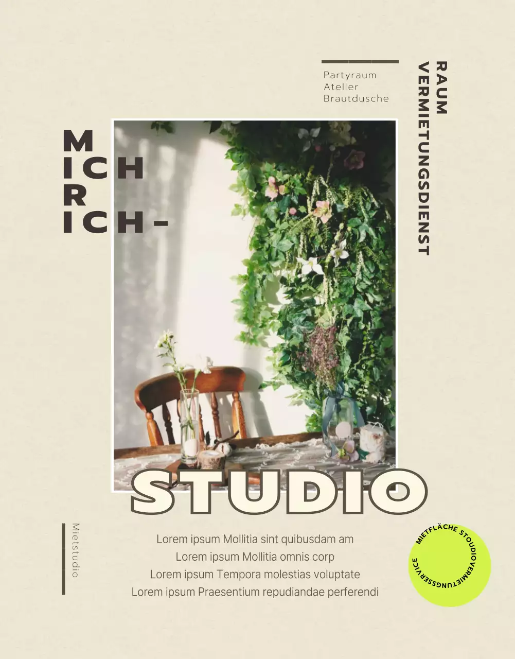 Erfahren Sie mehr über die Vermietung von Studios in Schwarz- und Beigetönen