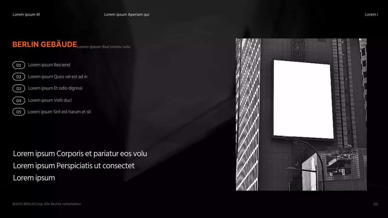 Eine saubere, schwarz-orangefarbene Produktanzeige für Gebäude