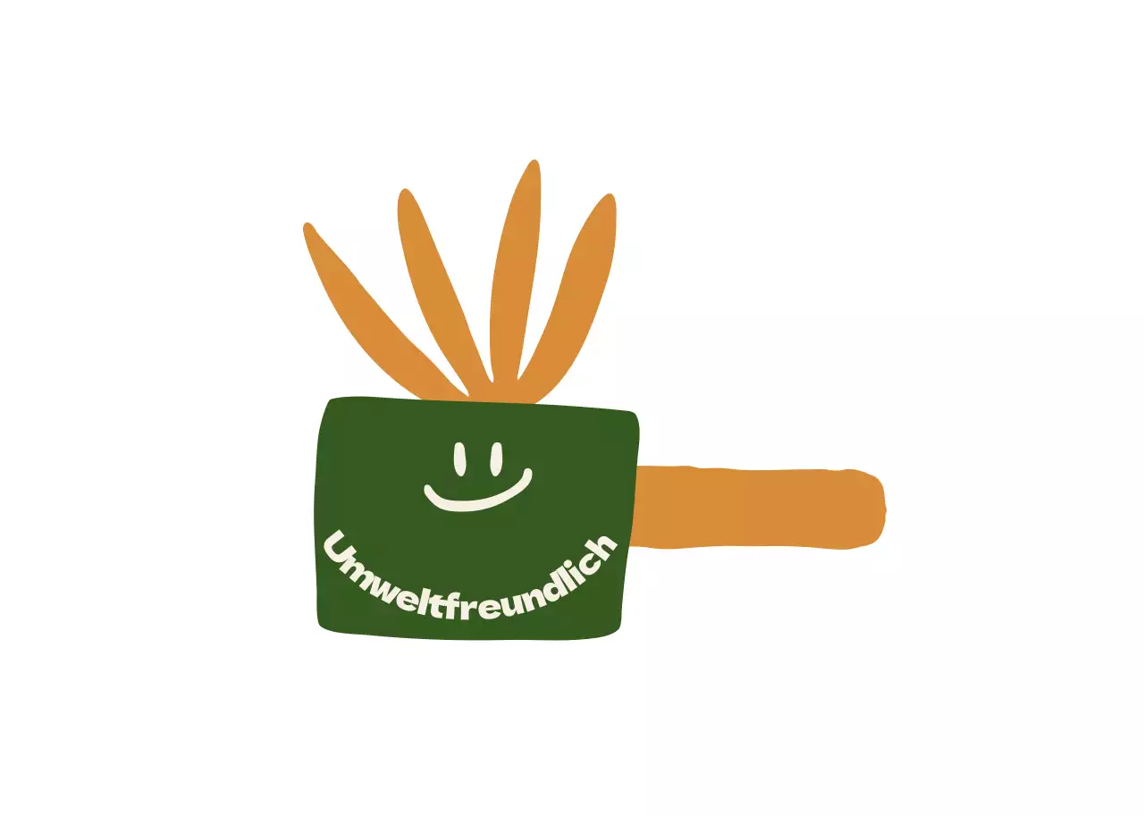 Umweltfreundlicher veganer Produktführer mit orangefarbenen und grünen minimalistischen Bio-Konzeptillustrationen