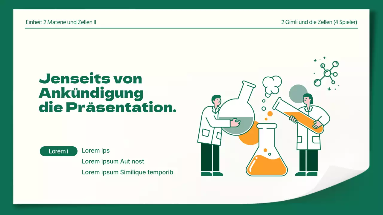 Saubere wissenschaftliche Laborberichte in Grün und Orange