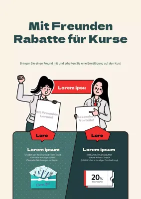 Werben Sie mit elfenbeinfarbenen und blaugrünen Schülerillustrationen für die Schulgeldrabattaktion Ihrer Schule