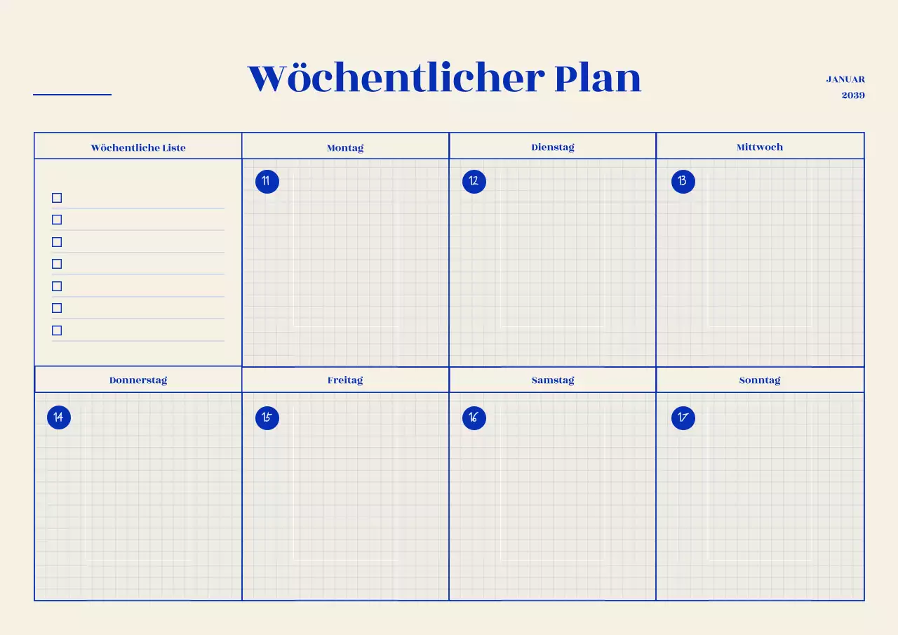 Good Note Weekly mit einem blauen Gitterkonzept