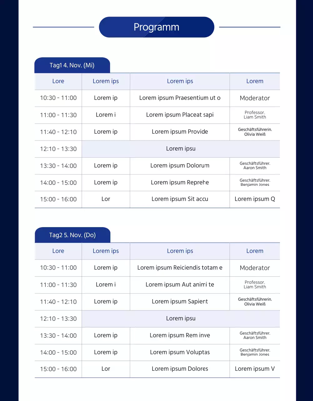 Globale Konferenzdetailseite in blau