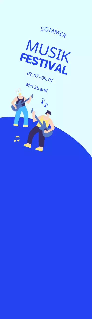 Werbung für ein Festival mit einer blauen, coolen Illustration eines Künstlers