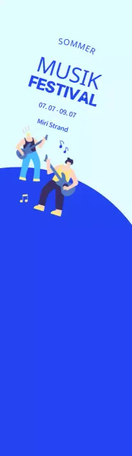 Werbung für ein Festival mit einer blauen, coolen Illustration eines Künstlers