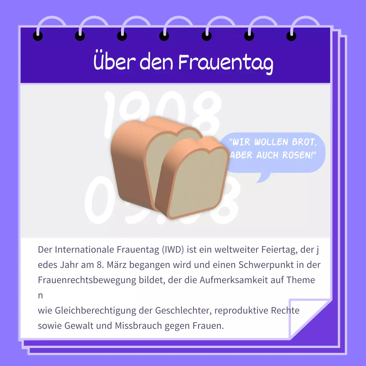 Lila Illustration von Frauen verschiedener Rassen zur Förderung des Internationalen Frauentags