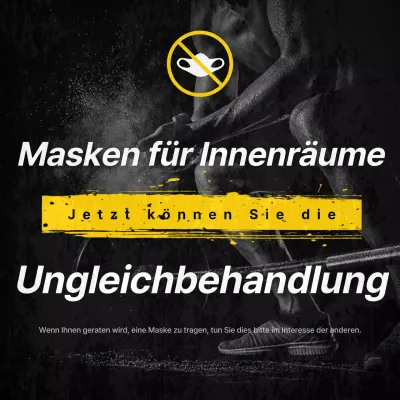Dynamisches Thema für die Ankündigung des Entfernens von Fitnessstudio-Masken mit gelben Akzenten auf schwarzem Hintergrund