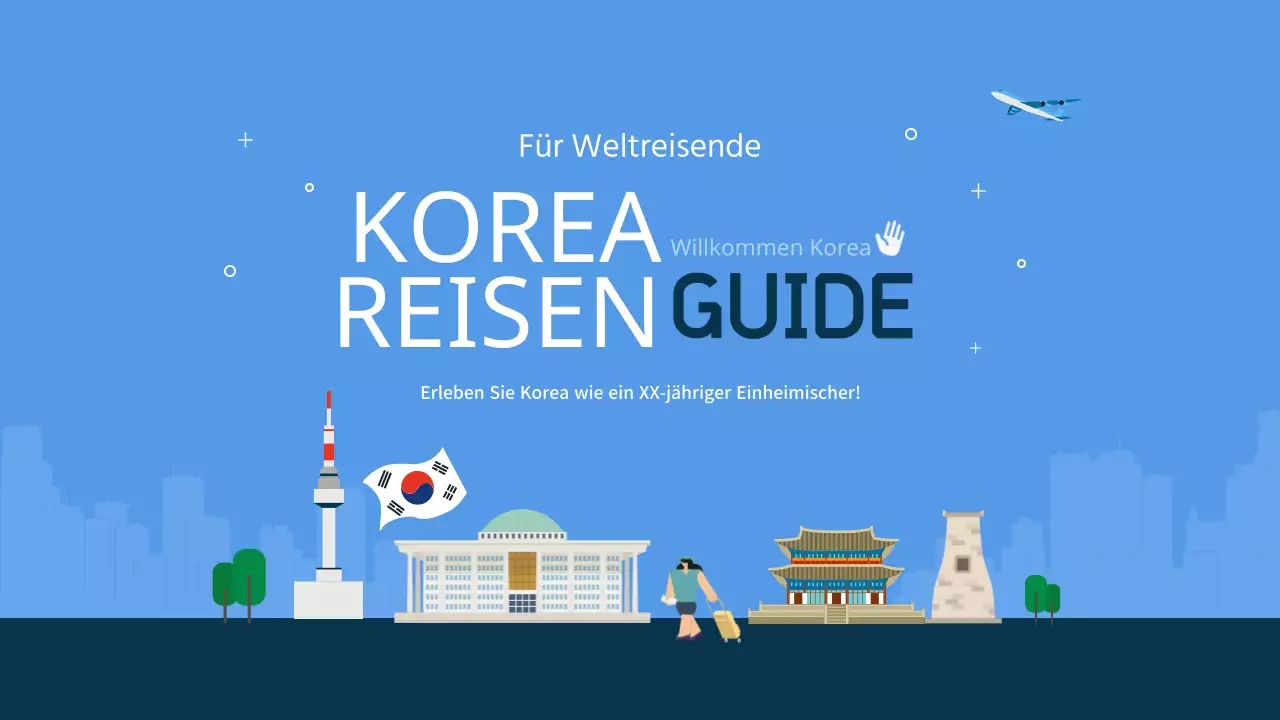Blau und marineblau illustrierter Reiseführer für Südkorea