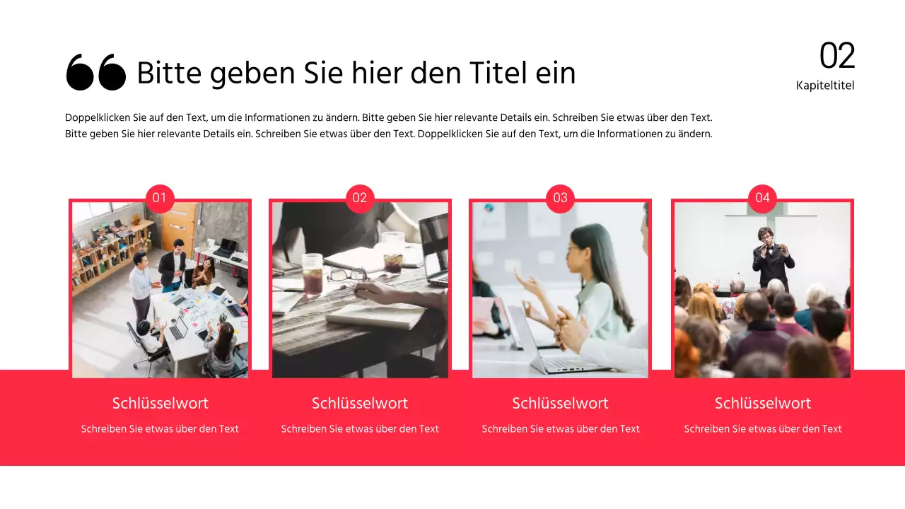 Diskussionsdarstellung der Texthervorhebung und des Fotolayouts in Rot