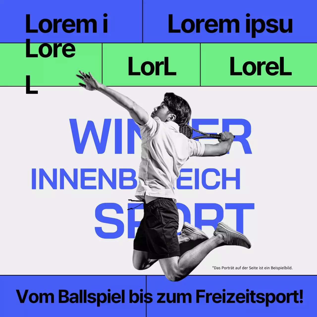 Informationen zum Hallensport im Winter in Blau und Chartreuse