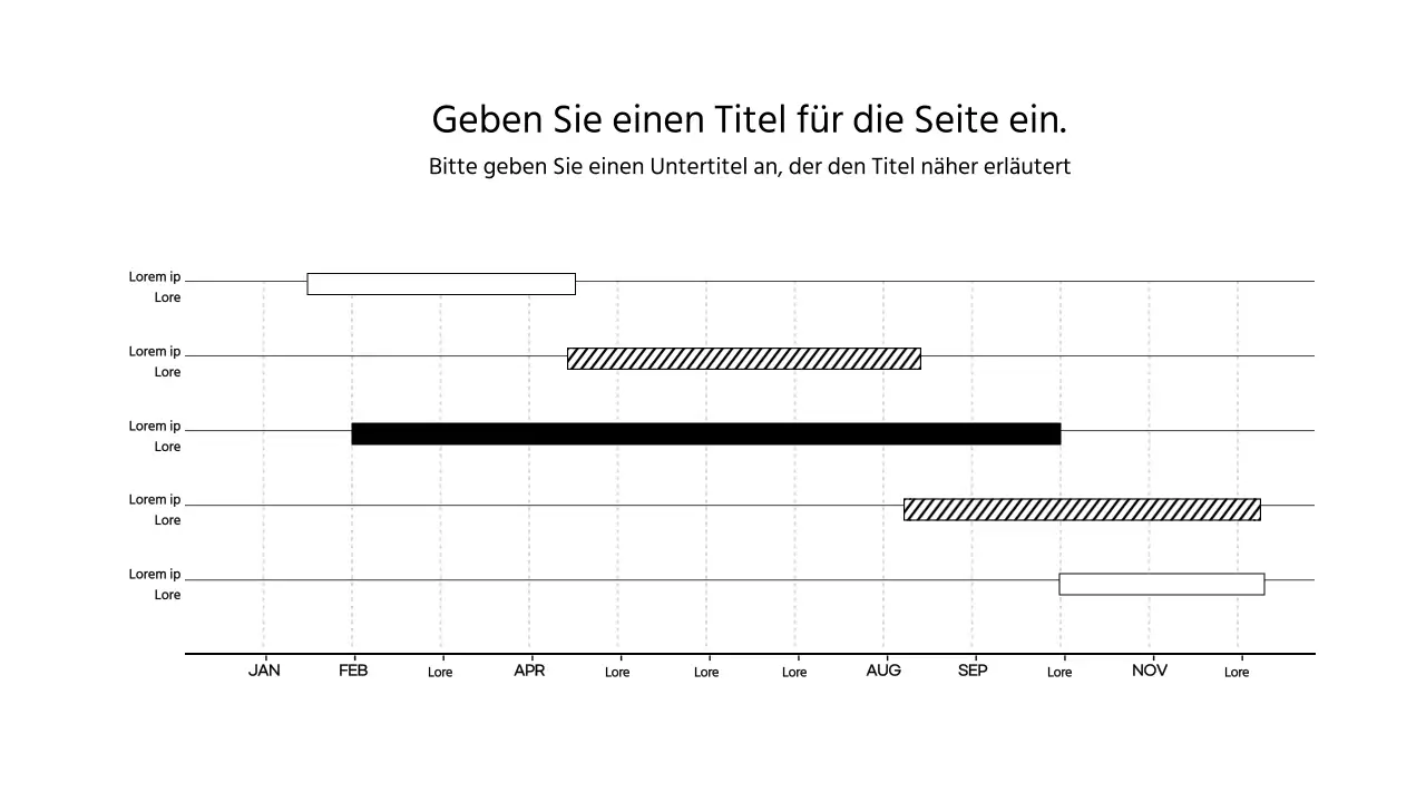 Eine einfache schwarz-weiße GANTT-Infografik