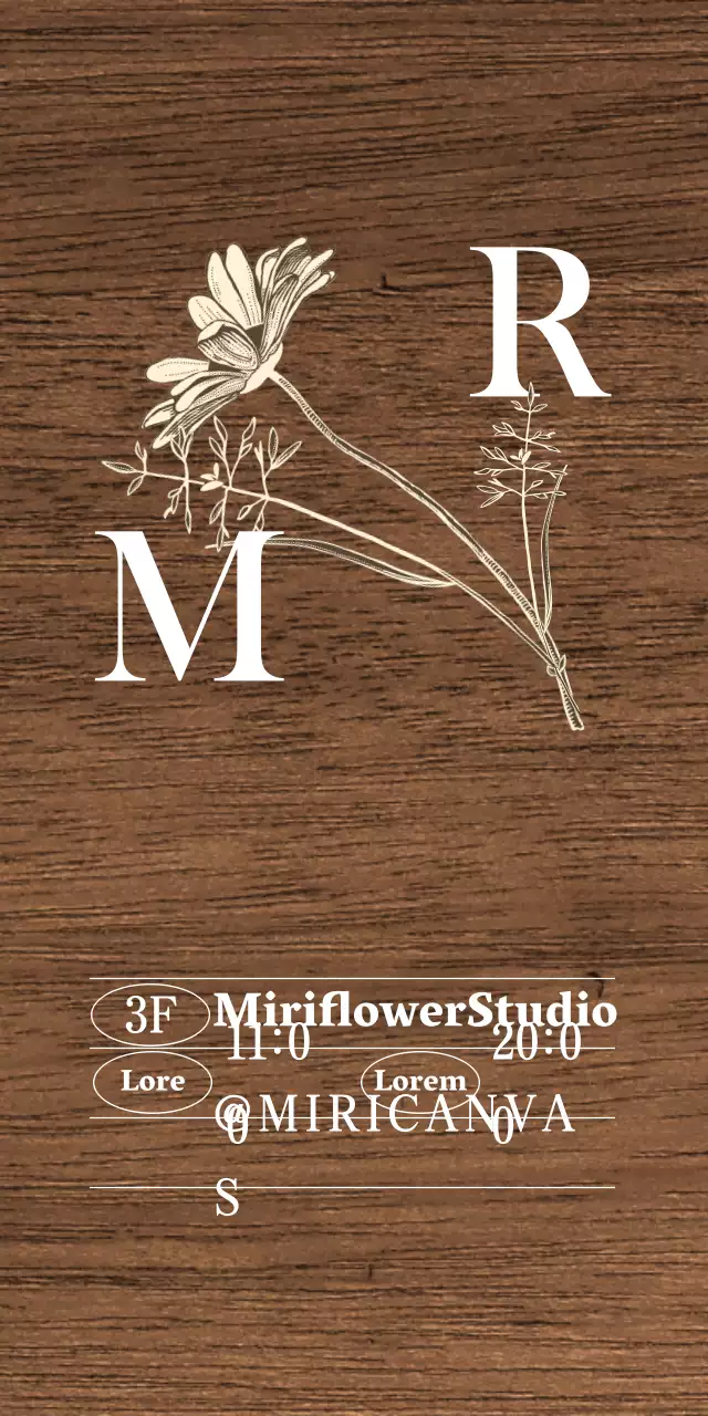 Vintage-inspiriertes Flower Studio-Schild mit weißem und elfenbeinfarbenem Text und floralen Illustrationen