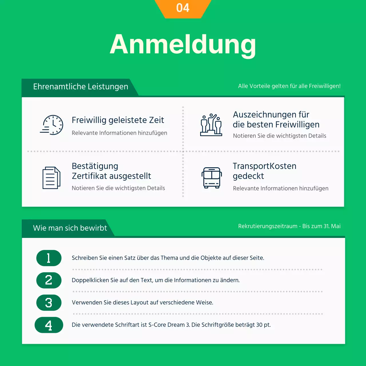 Grünes und orangefarbenes Illustrationskonzept Rekrutierung von Freiwilligen unter den Studenten