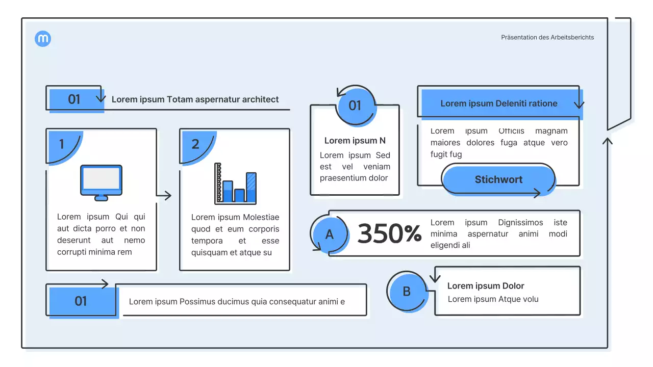 Punktformen mit hellblauen Pfeilen Business Presentation Kit