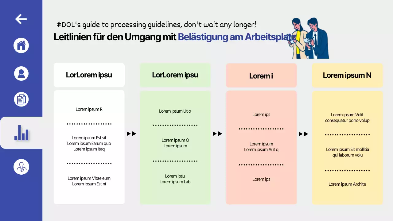 Schulung zur Prävention von Belästigung am Arbeitsplatz in einem blauen, übersichtlichen UI-Dashboard-Thema