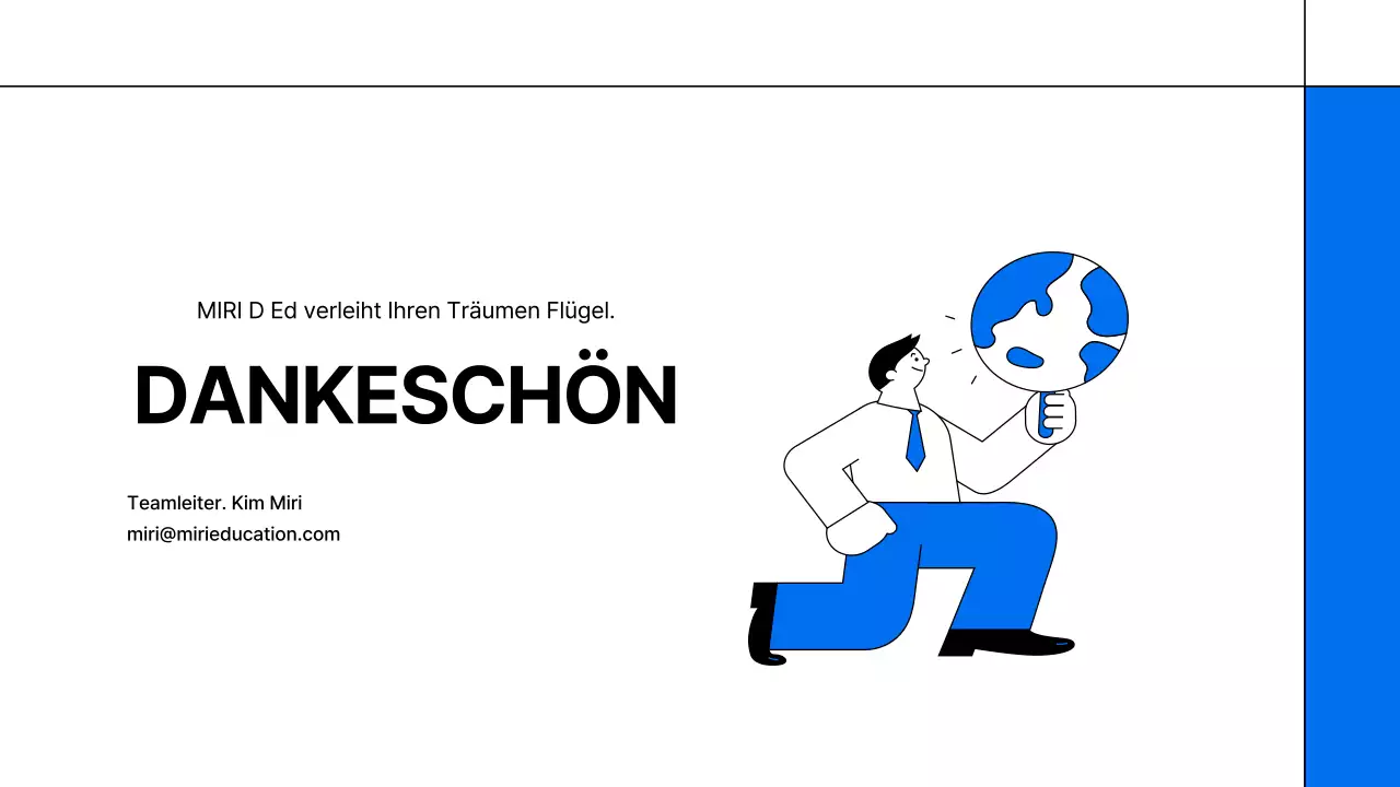 Ein einfacher weiß-blauer Prospekt für ein Bildungsunternehmen