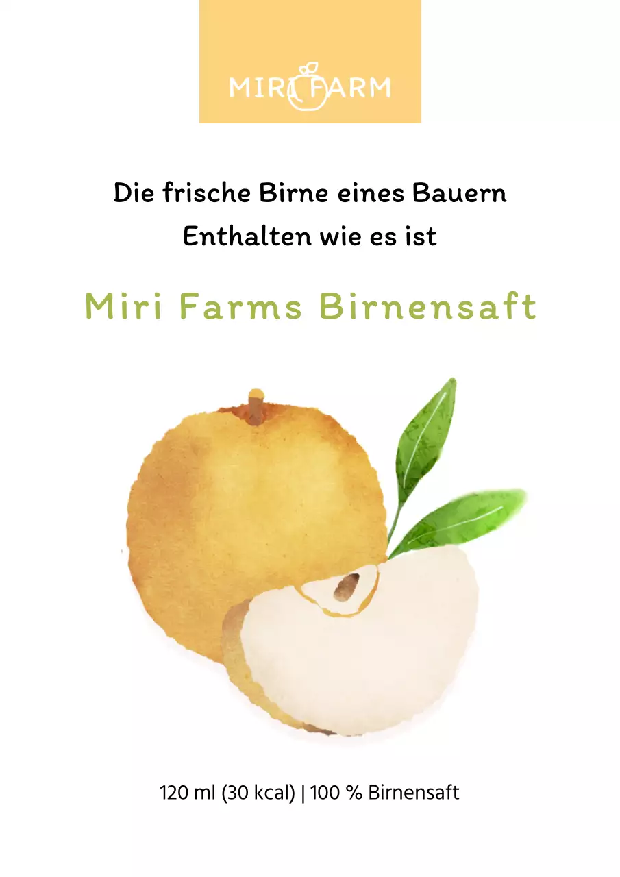 Niedliches gelbes Bauernhaus-Birnensaft-Verkaufsplakat