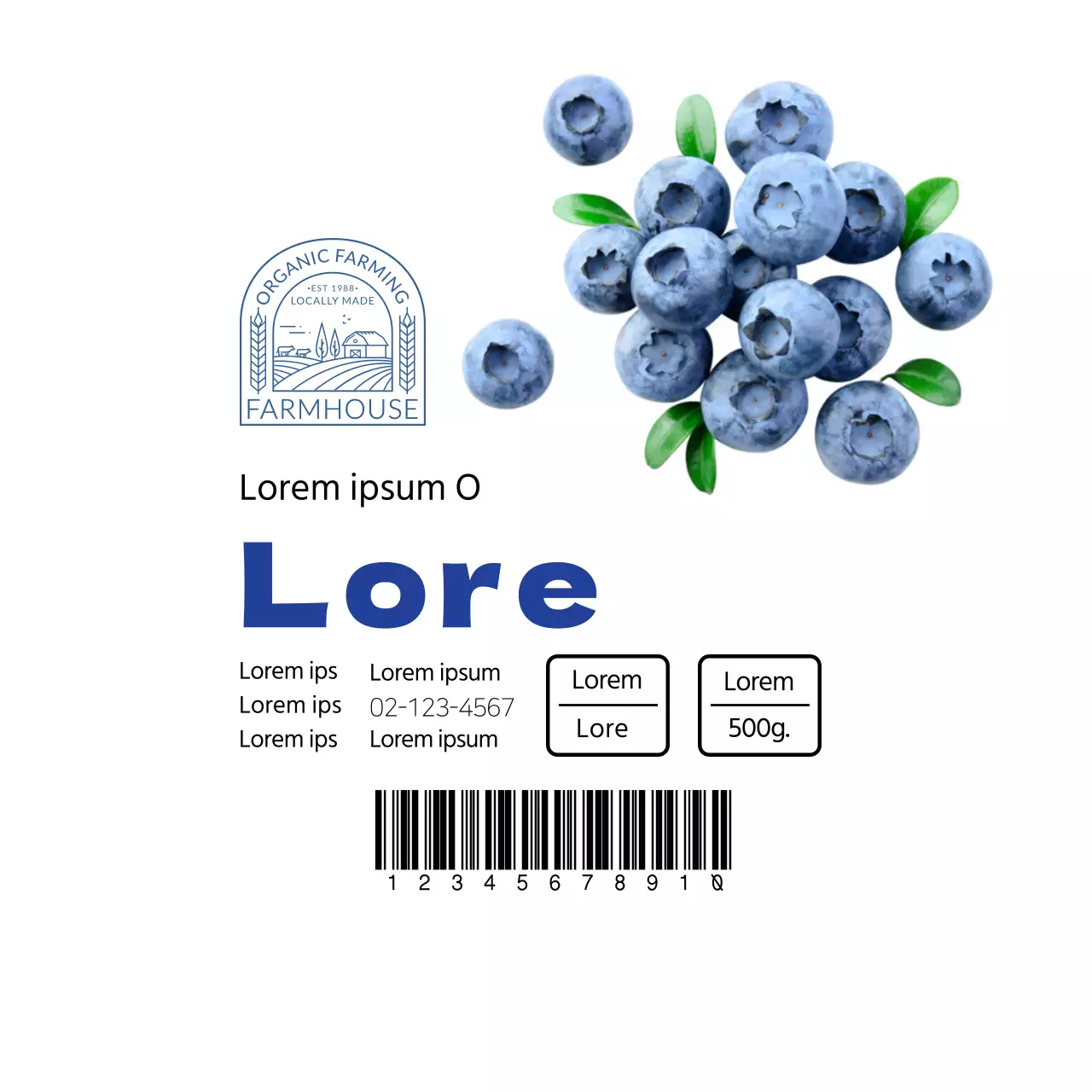 Weißes, sauberes Etikett für Heidelbeeren