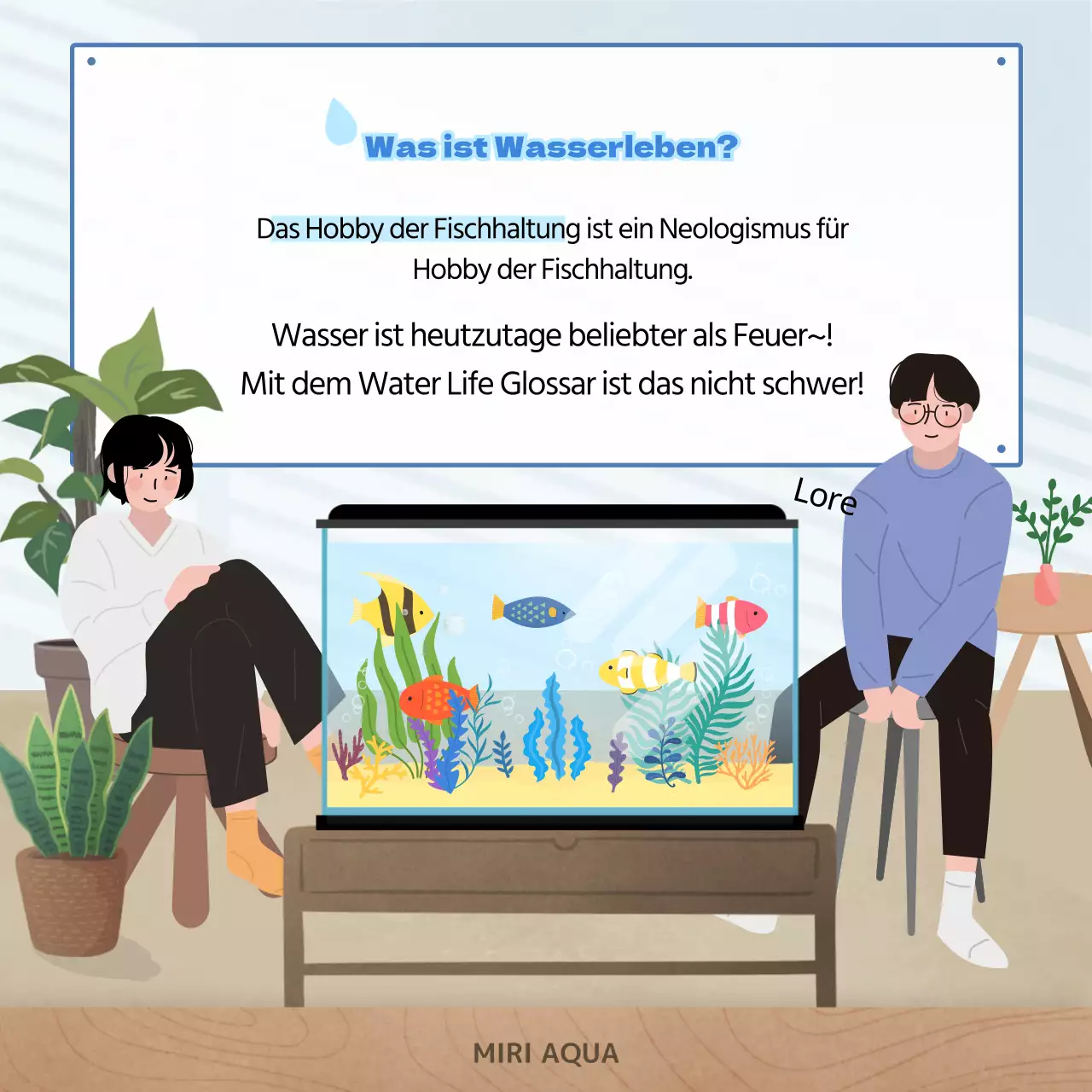 Aquarienhintergrund mit vielen blauen, gewellten Fischen, Wasserleben-Glossar CardNews