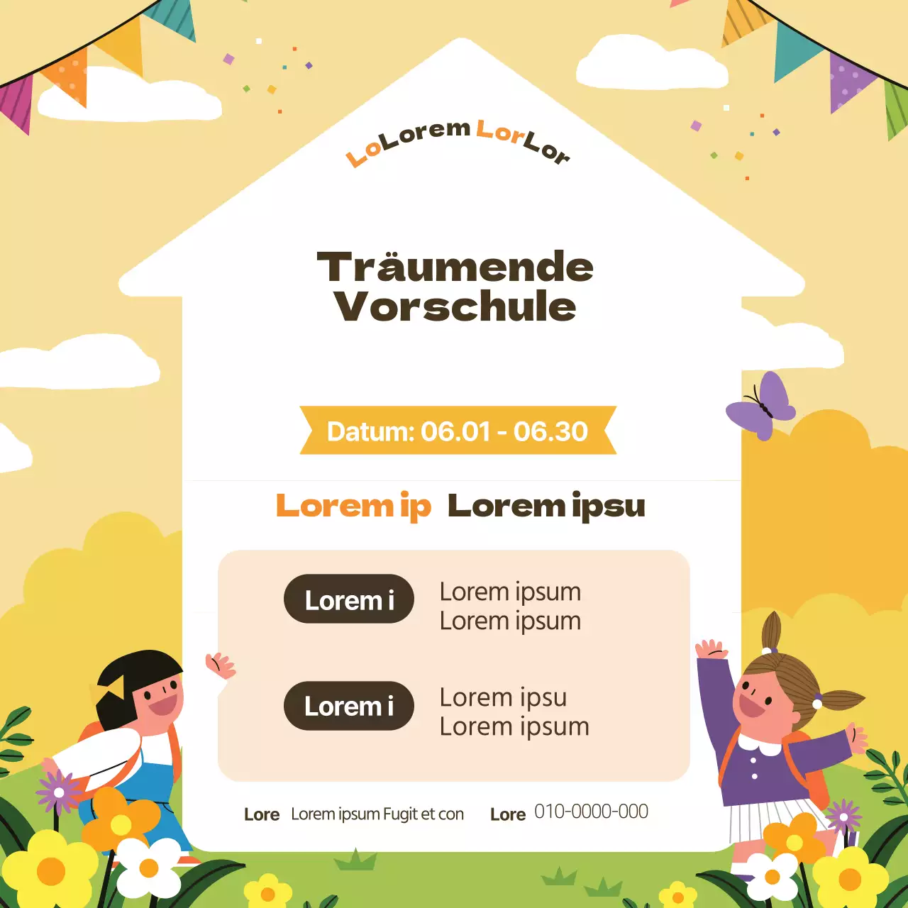 Gelbe Illustration niedlichen Kindergarten Rekrutierung Förderung