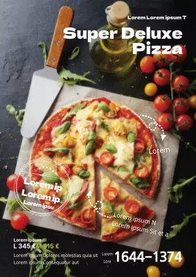 Werbung für eine neue Pizzakarte mit einem großen Schwarz-Weiß-Foto einer Pizza