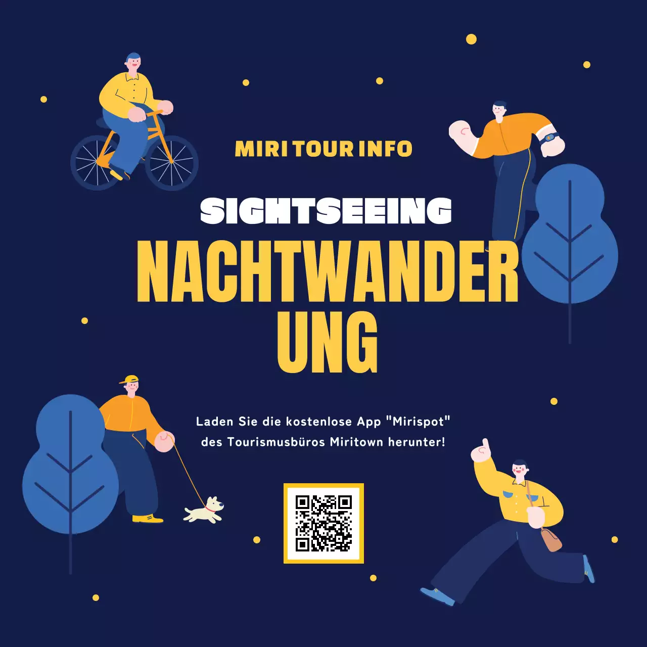 Ein Leitfaden für nächtliche Attraktionen in Marineblau und Gelb