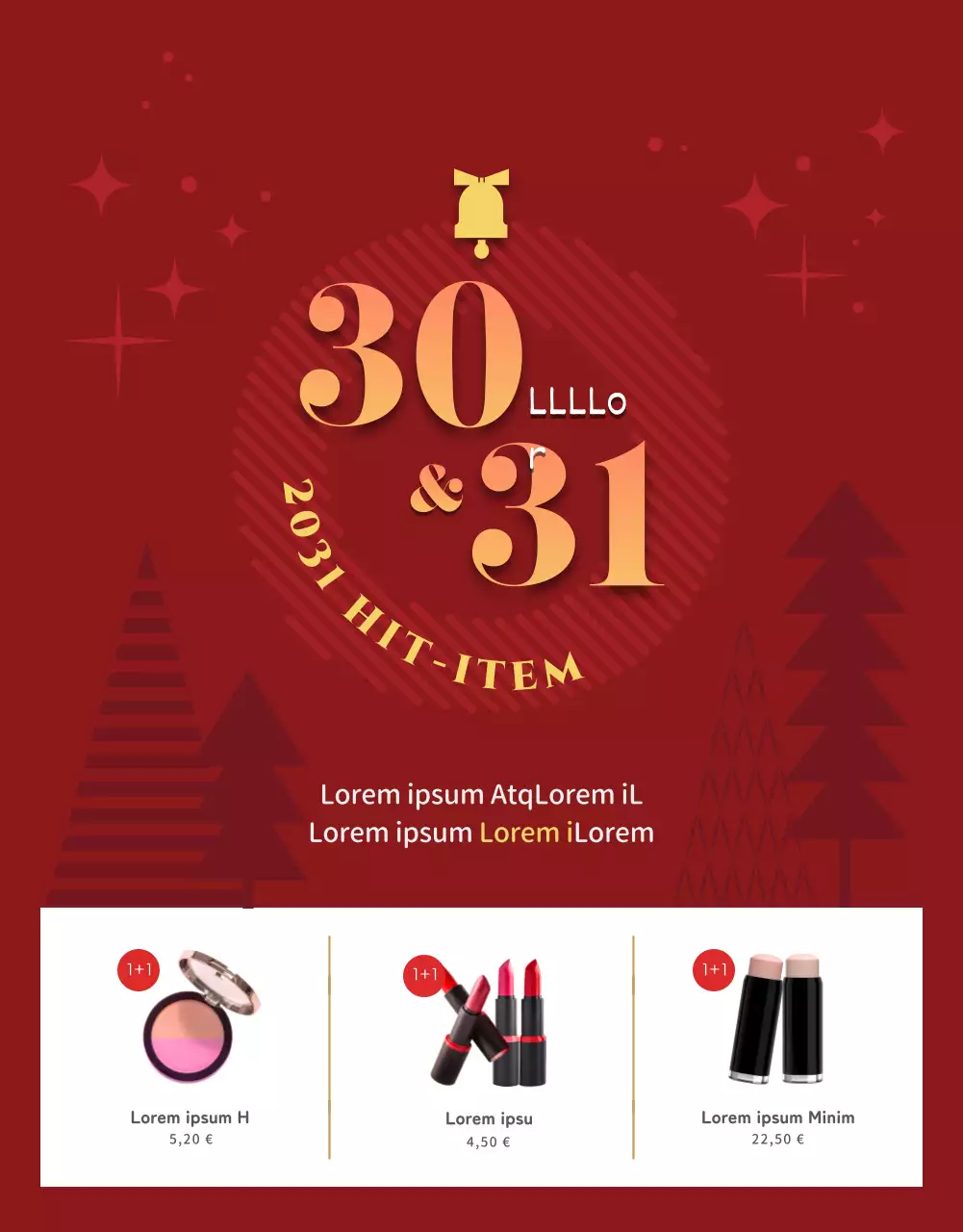 Weihnachtsaktion mit rotem Hintergrund und Baumschmuck