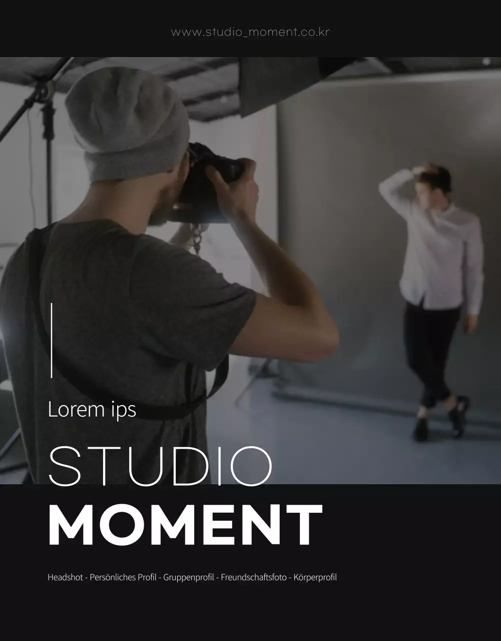Fotostudio-Detailseite mit schwarzen und weißen Farbtönen