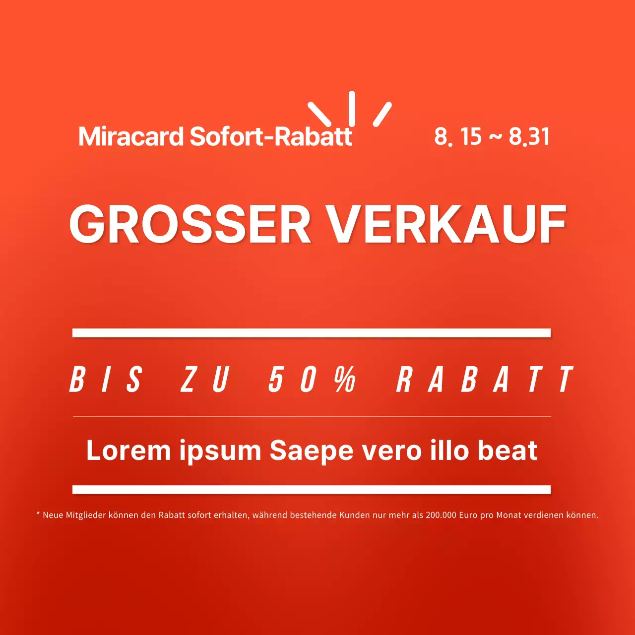 Einfache Karte großen Verkauf Social Media Platz mit orange Typografie