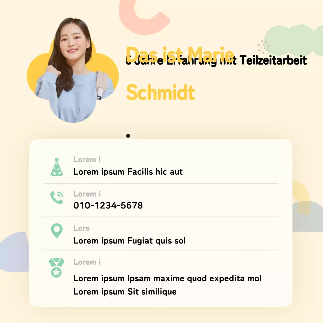 Nettes Konzept Teilzeitjob mobile Profil in gelben geometrischen Formen