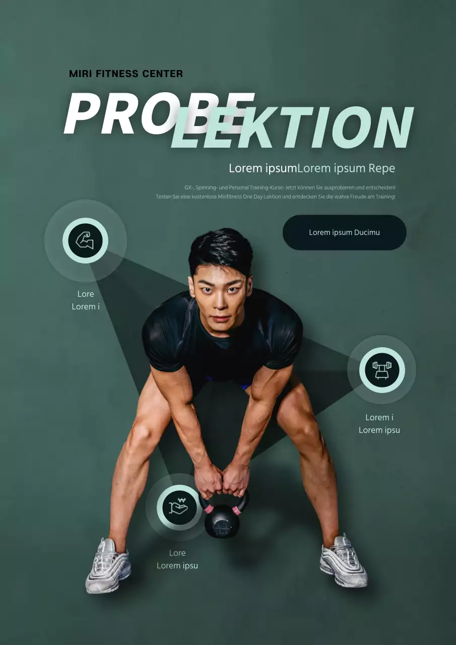 Bewerben Sie einen kostenlosen Fitness-Test mit einem Foto eines grünen, trainierenden Mannes