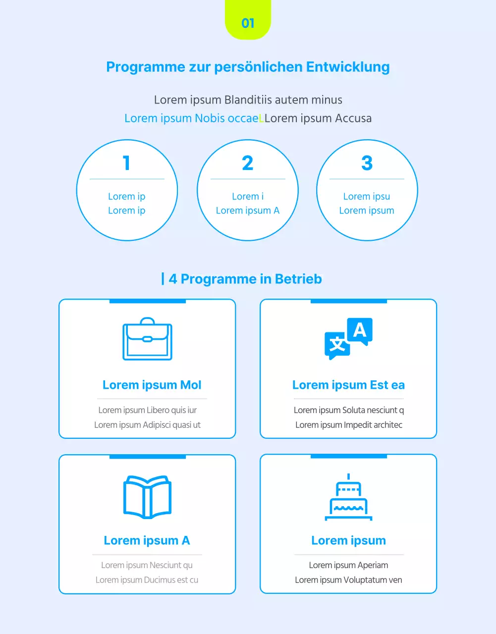 Interner Schulungsleitfaden mit fluoreszierenden blauen Akzenten