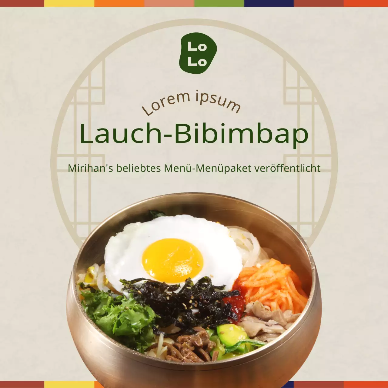 Werbung für die Einführung einer neuen Speisekarte in Beige- und Grüntönen