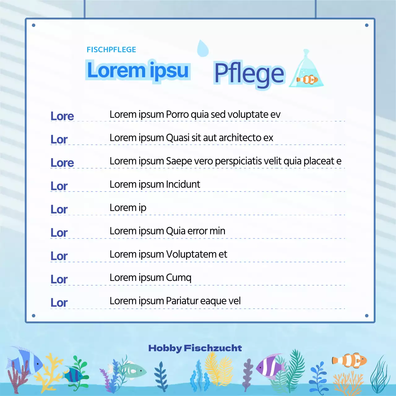 Aquarienhintergrund mit vielen blauen, gewellten Fischen, Wasserleben-Glossar CardNews
