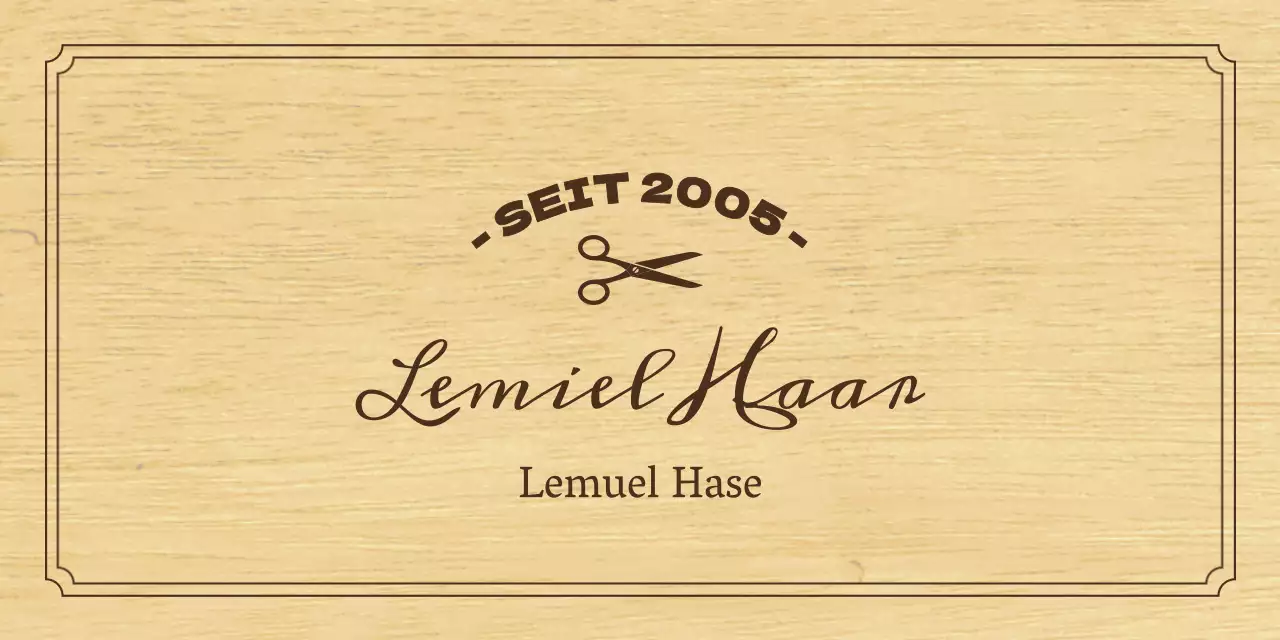 Ein klassisch anmutendes Friseurschild mit schwarzem Text und einer Scherenillustration