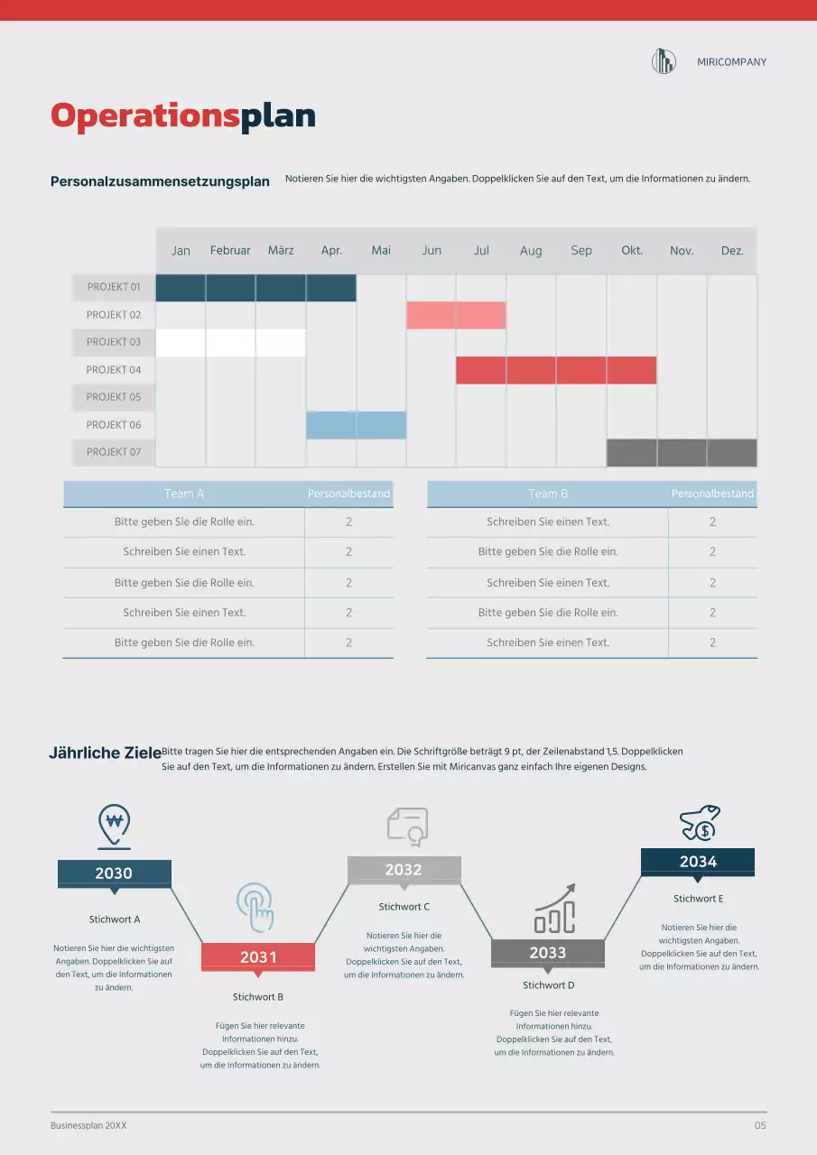 Grafikkonzept Businessplan in Marineblau und Rot