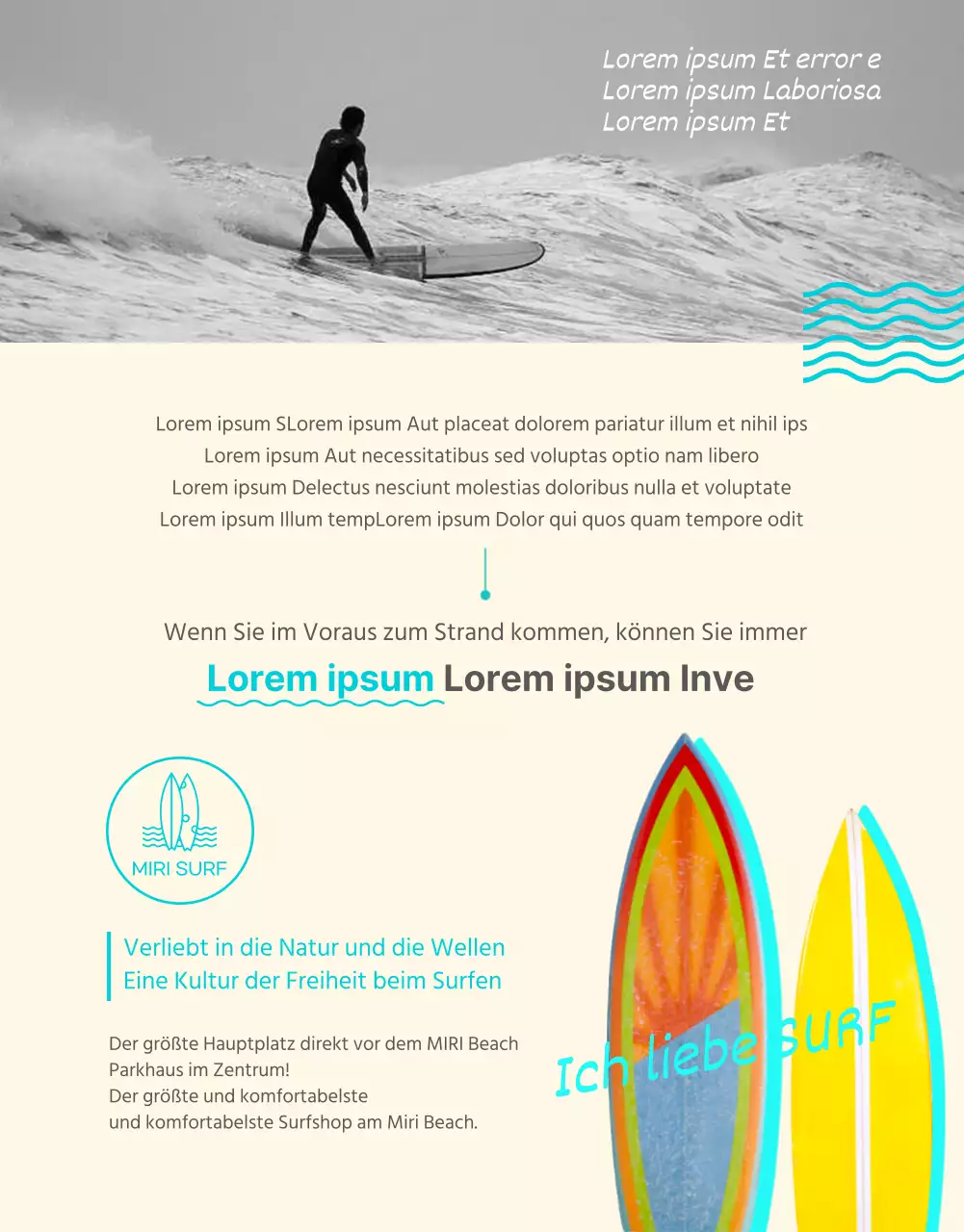 Mintfarbene, erfrischende Surf-Detailseite