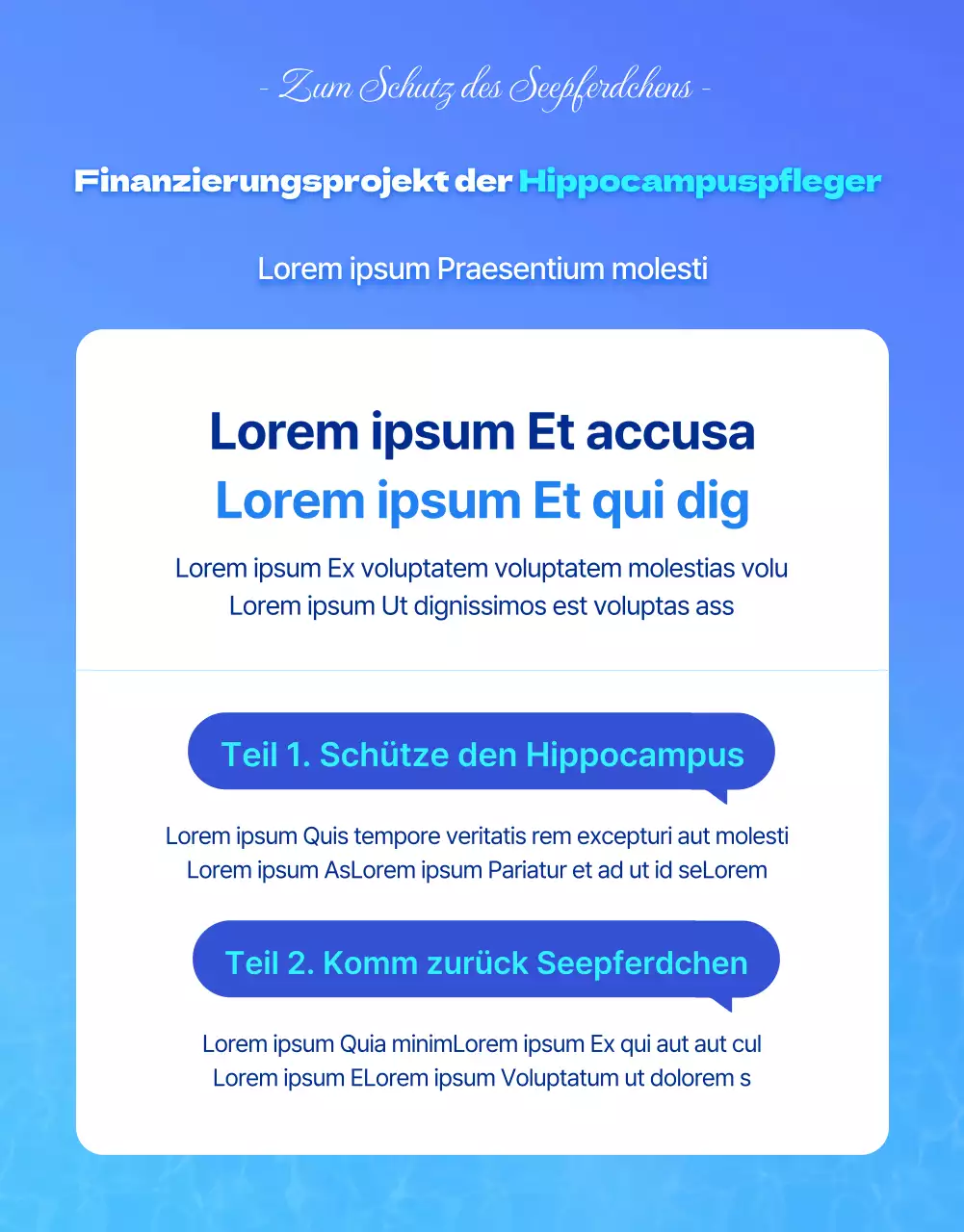 Seepferdchen, das bedrohte Meerestier im blauen, kühlen WasserDetails zur Finanzierung des Seepferdchenschutzes