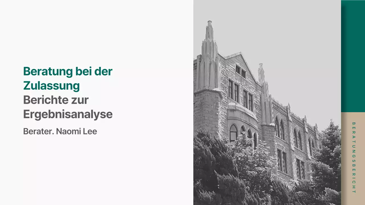 Ein moderner Analysebericht für die Zulassungsberatung in Grün und Beige