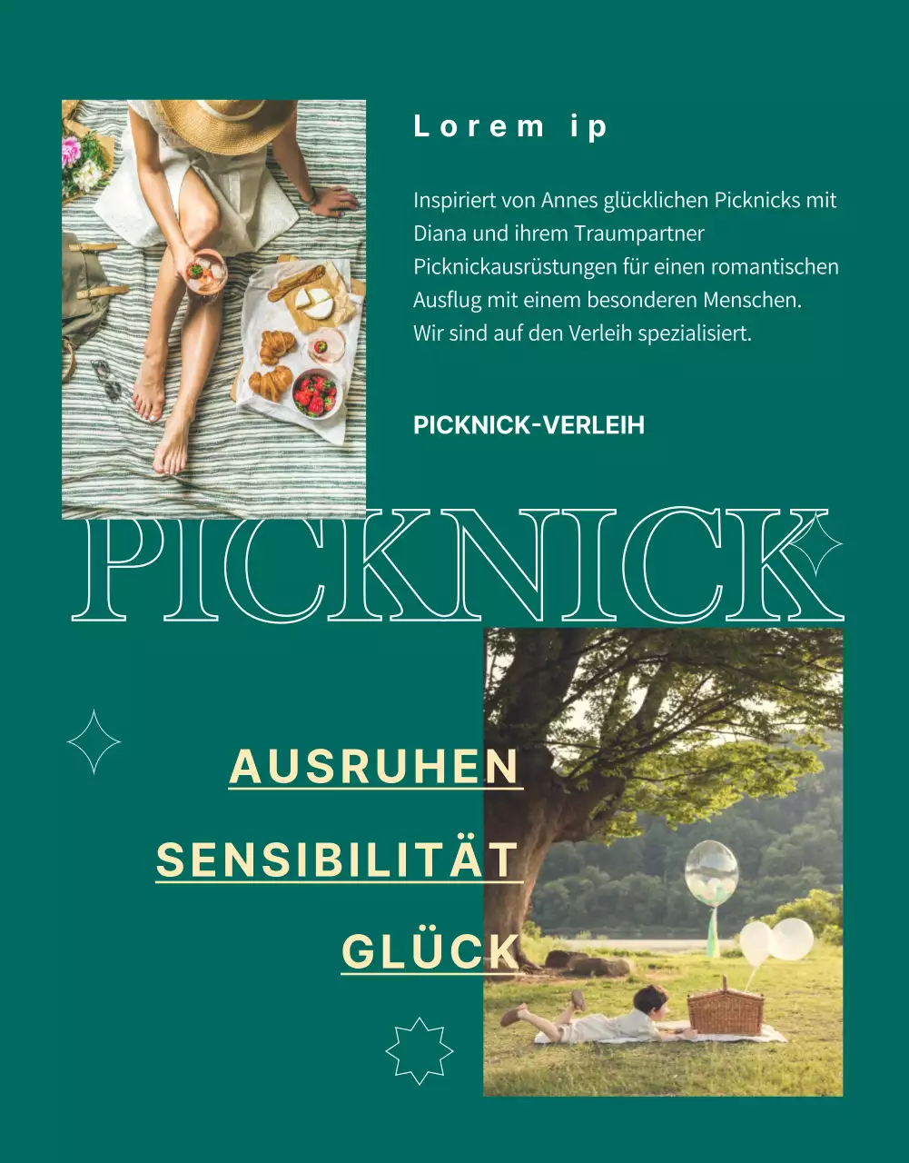 Schicker, grüner und einfacher Picknickverleih