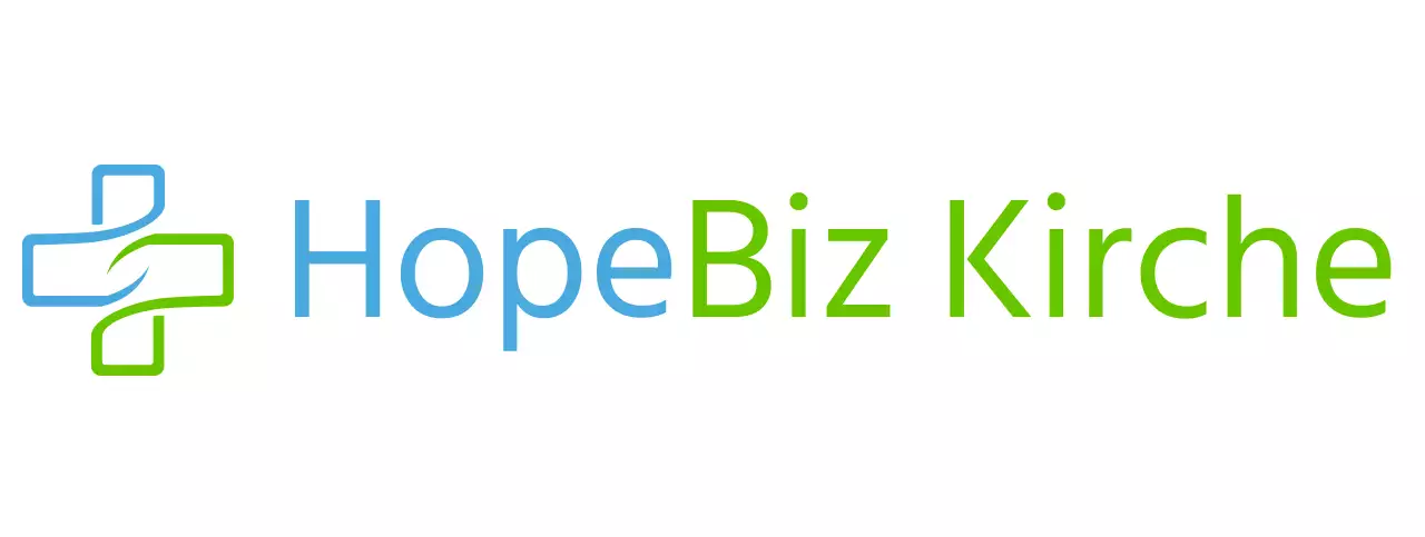 Kirchenlogo mit einer einfachen Kreuzillustration in Blau und Grün