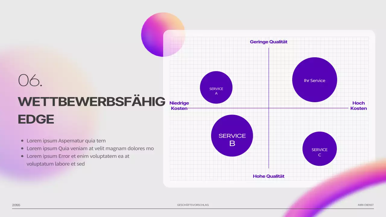 Pitchdeck aus lila 3D-Formverlaufsbildern