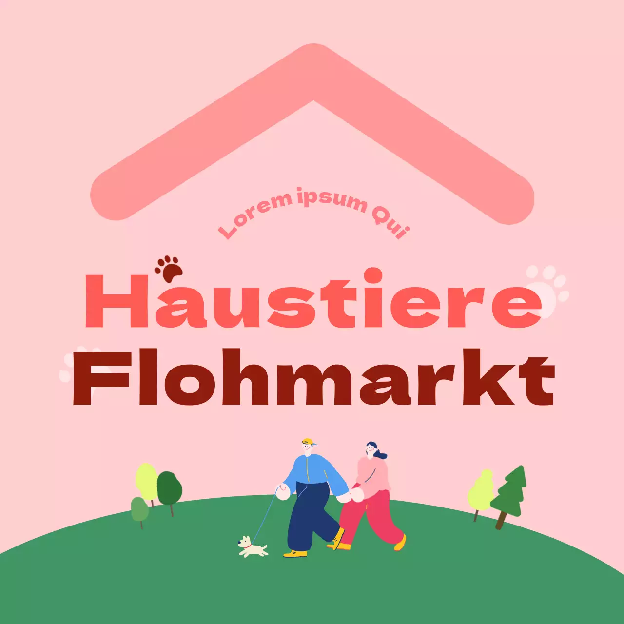 Für Flohmarktstandorte mit rosa und grünen Abbildungen von Hunden und Menschen