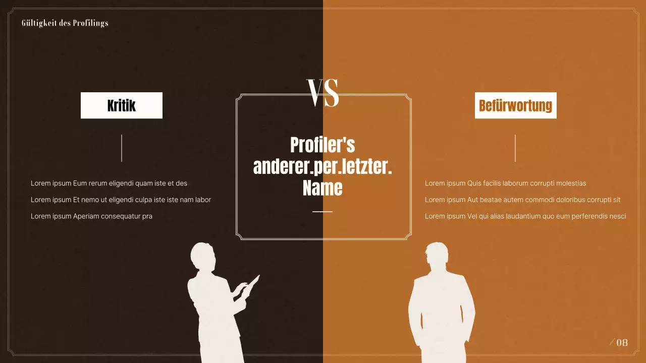 Vortrag über kriminalpsychologisches Profiling in Schwarz und Beige