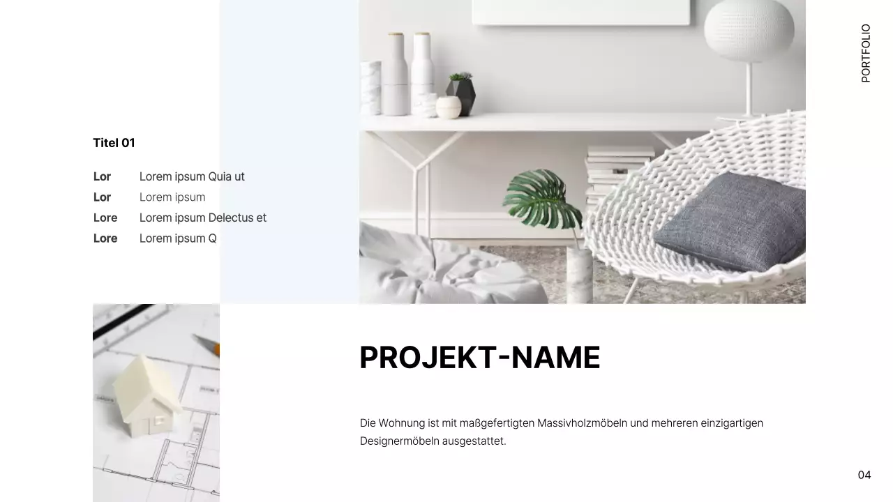 Einfache Innenarchitektenmappe in Weiß und Hellblau