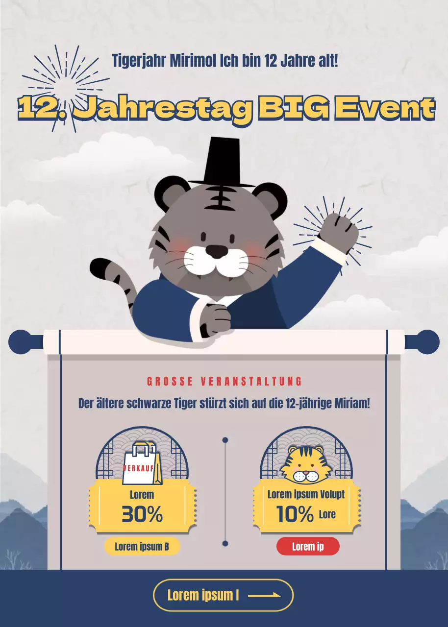 Schwarzer Tiger in Marineblau und Gelb Event