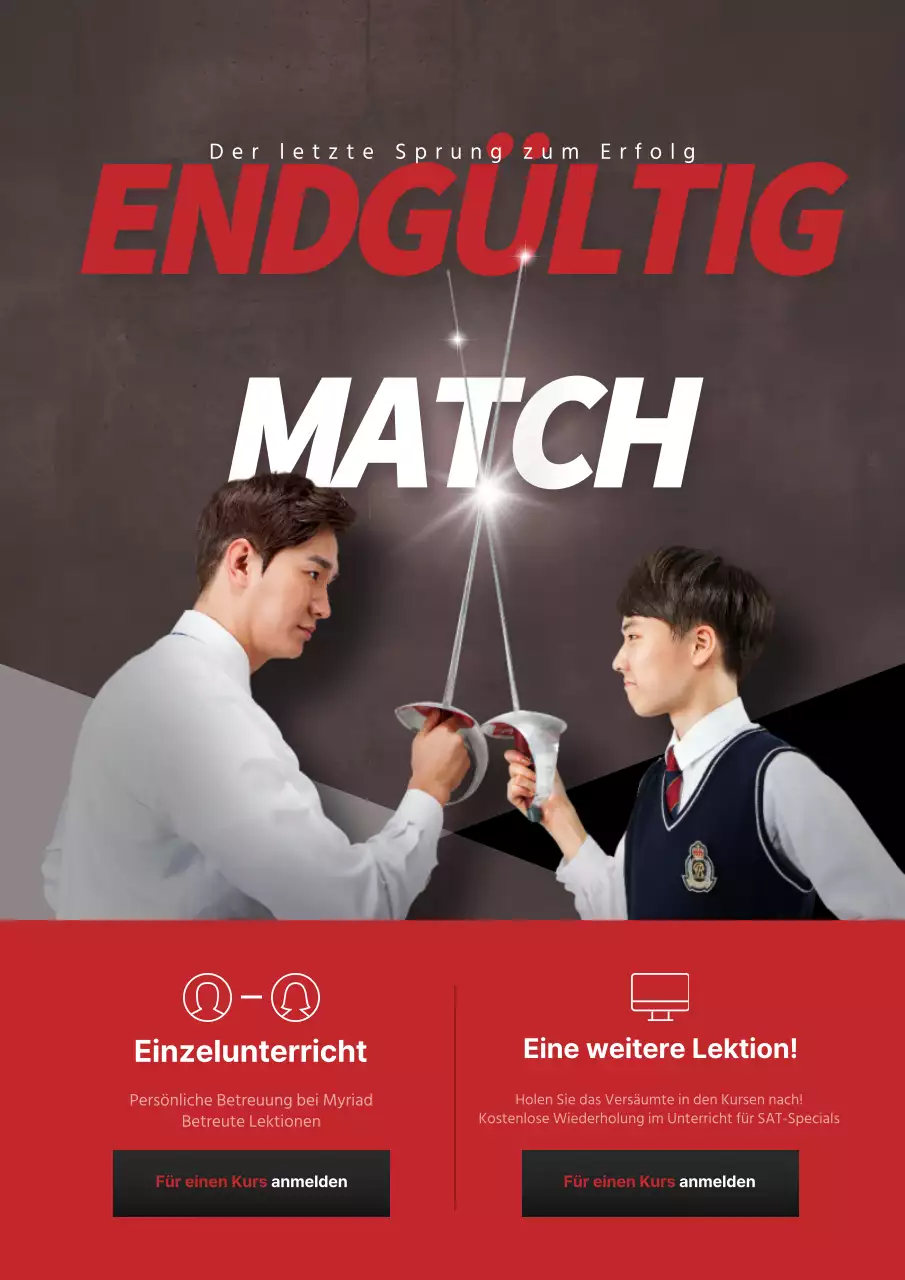 Werbung für eine Schule mit einem Bild eines Jungen in Rot und Grau